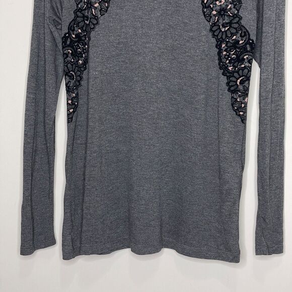 Zara Mock Neck Whimsy Goth Lace Velour Accent Long Sleeve Top Size Medium - Picture 5 of 7